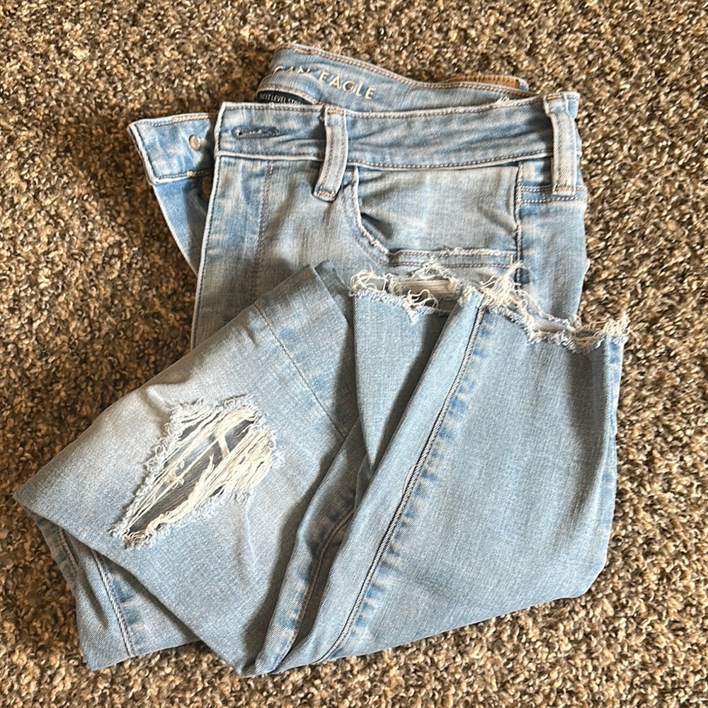 American Eagle Outfitters Light Wash, Ripped Skinny Jeans